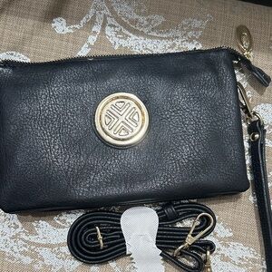 Elegant Black Leather Like Clutch